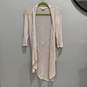 Eileen Fisher Medium Peach Light Pink Hemp Nylon Open Front 3/4 Sleeve Cardigan